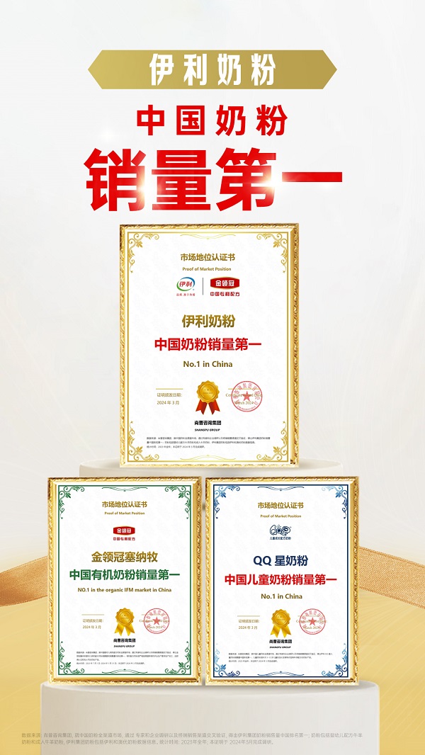 伊利奶粉獲多項(xiàng)權(quán)威“第一”認(rèn)證，伊利金領(lǐng)冠助推國產(chǎn)奶粉行業(yè)高質(zhì)量發(fā)展